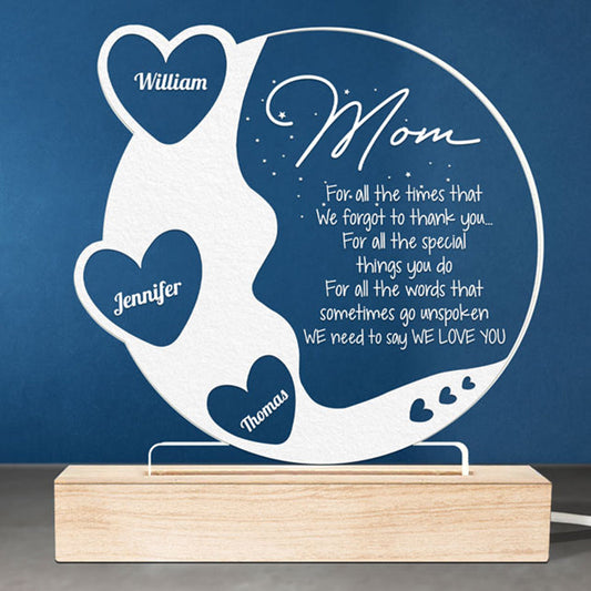 Mom, We Love You - Family Personalized Custom Round Shaped 3D LED Light - Mother's Day, Birthday Gift For Mom