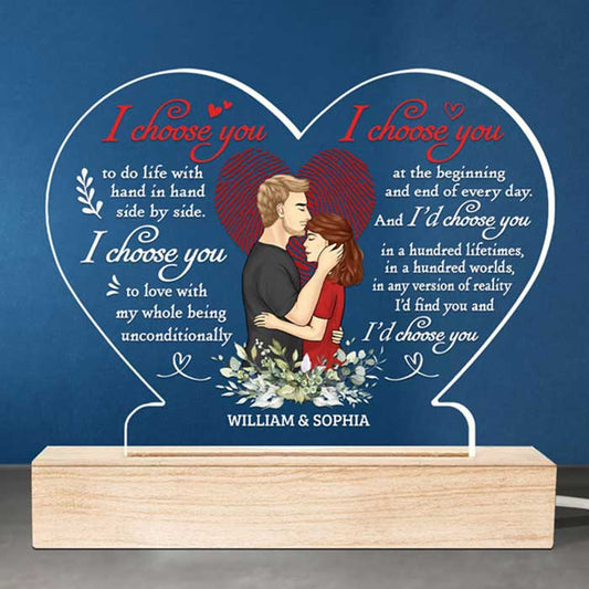 I’d Choose You In A Hundred Lifetimes - Couple Personalized Custom Heart Shaped 3D LED Light - Gift For Husband Wife, Anniversary