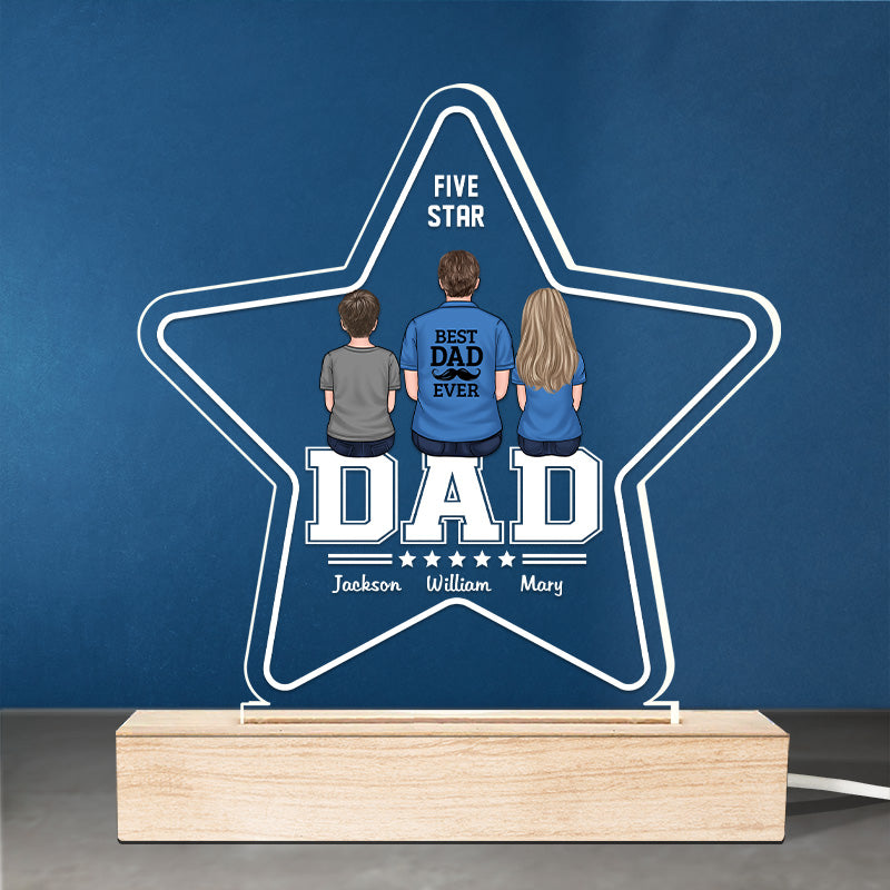 Best Dad Ever - Family Personalized Custom Five Star Shaped 3D LED Light - Father's Day, Birthday Gift For Dad