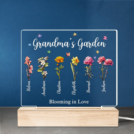 My Garden, My Love - Family Personalized Custom Rectangle Shaped 3D LED Light - Gift For Grandma