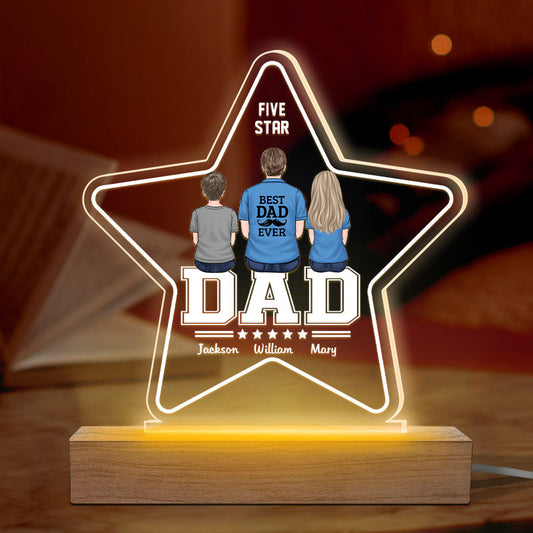 Best Dad Ever - Family Personalized Custom Five Star Shaped 3D LED Light - Father's Day, Birthday Gift For Dad