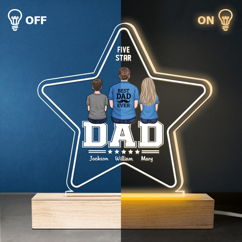 Best Dad Ever - Family Personalized Custom Five Star Shaped 3D LED Light - Father's Day, Birthday Gift For Dad