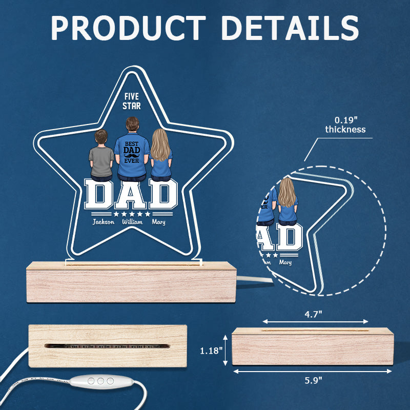 Best Dad Ever - Family Personalized Custom Five Star Shaped 3D LED Light - Father's Day, Birthday Gift For Dad