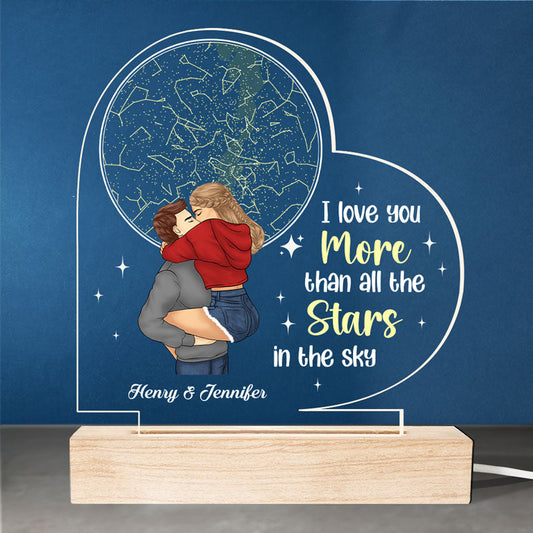 Love You More Than All The Stars - Couple Personalized Custom Heart Shaped 3D LED Light - Gift For Husband Wife, Anniversary